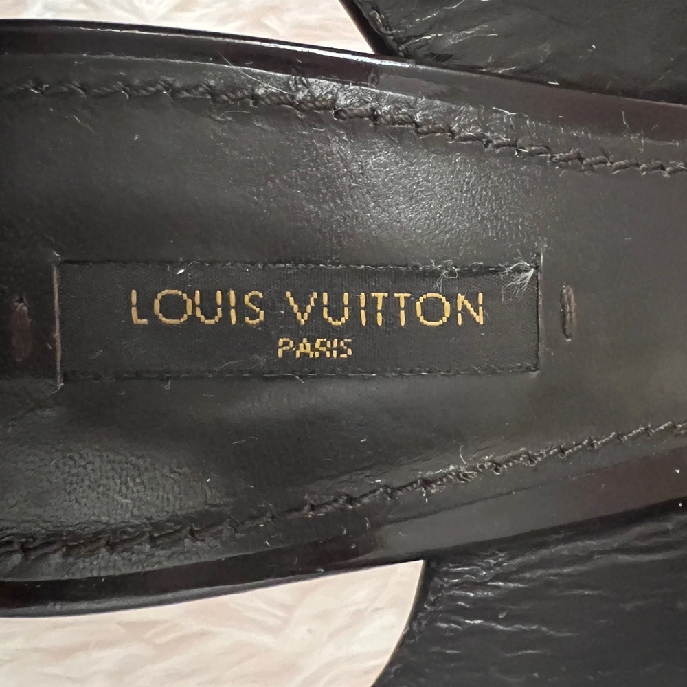 Louis Vuitton Black and Brown Wedge Sandals with Decorative Buckle - Picture 7 of 16
